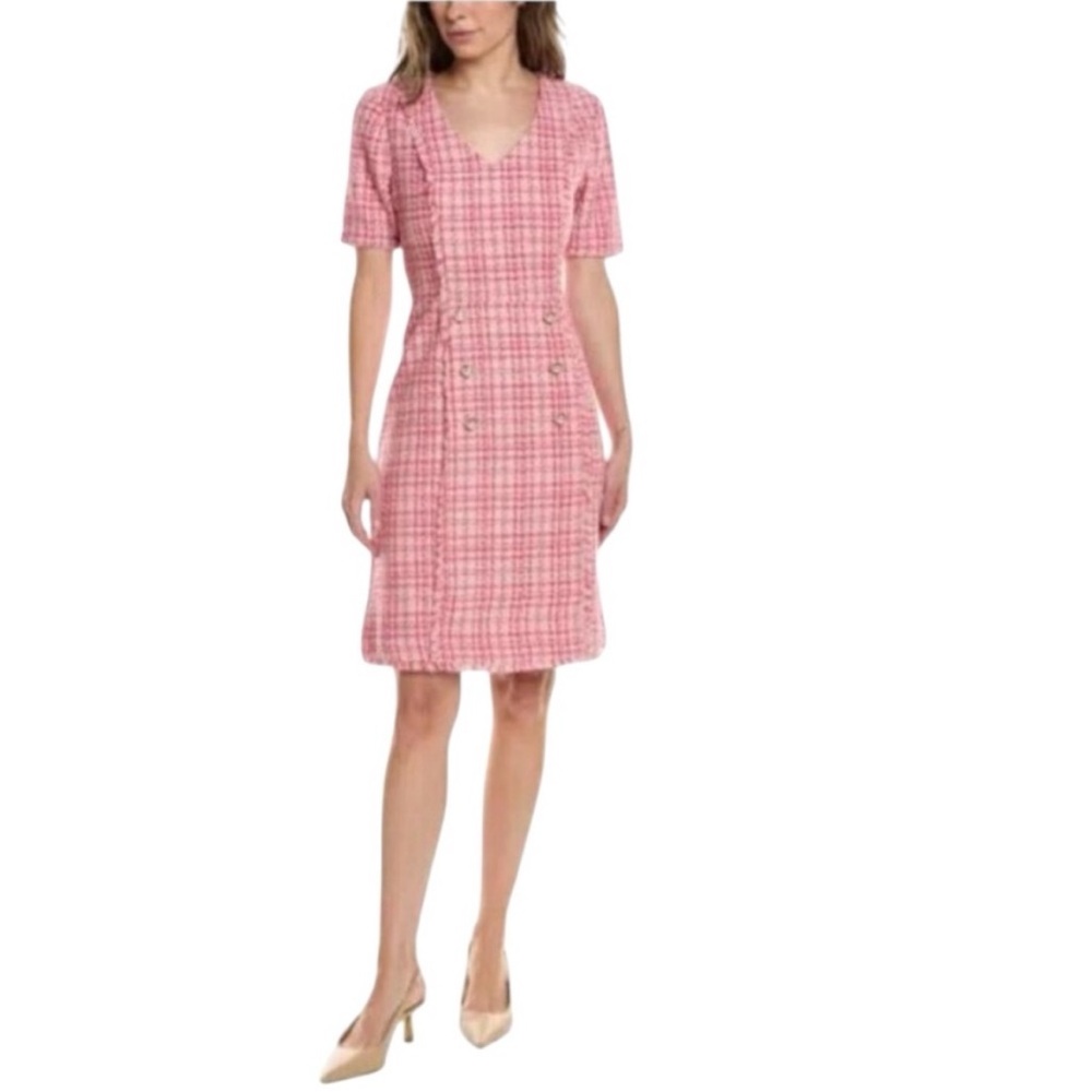 Nanette Lepore Pink Tweed Houndstooth Checkered  Dress Size 12